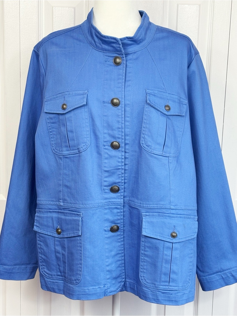 Talbots Plus Petite Blue Utility Pocket Long Sleeve Button Down Jacket 2XP